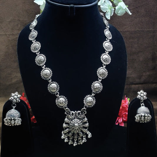 Indian Oxidized Silver Plated Handmade Long Necklace set with Earrings Designer Jewellery set Party wear Jewelry set choker jhumka jhumki