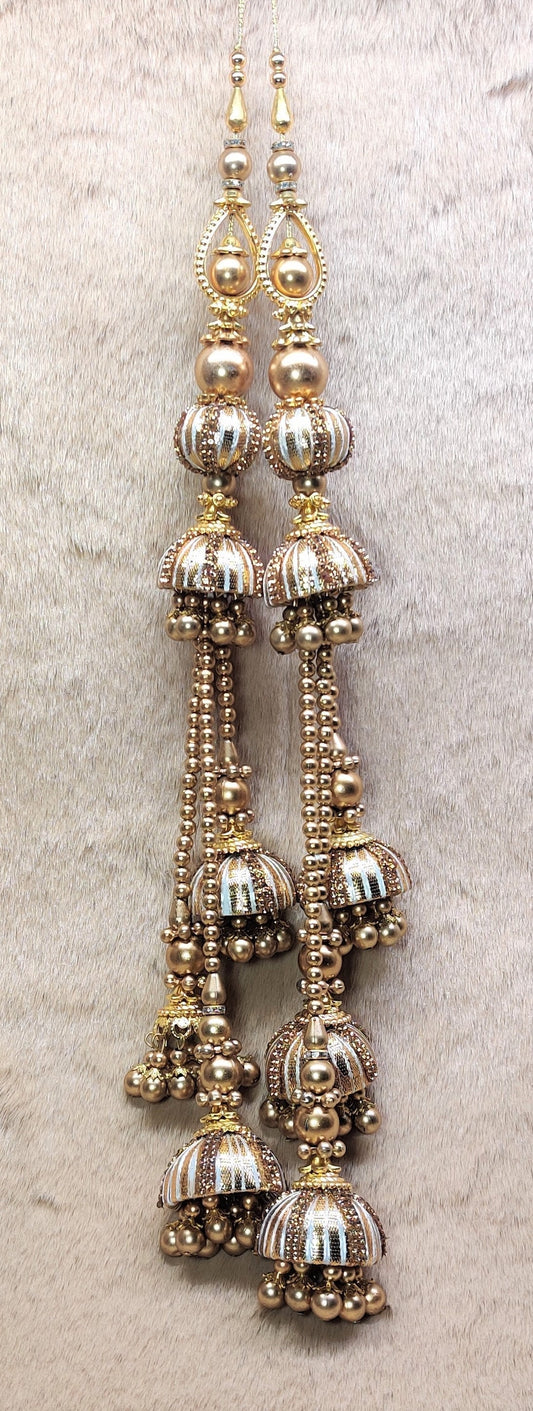 Indian Handmade Golden Beaded Lahenga Latkan Tassels for Saree HandBags Hangings Dupatta Bridal Wedding dress for Women pair of 2 pcs