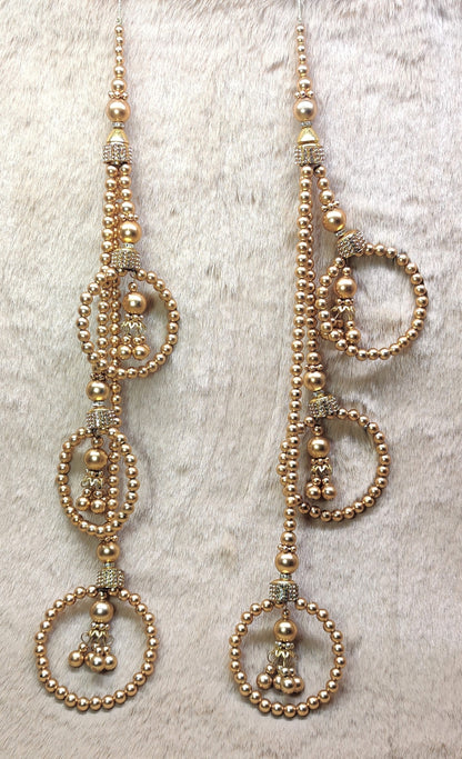Indian Handmade Golden Beaded Lahenga Latkan Tassels for Saree HandBags Hangings Dupatta Bridal Wedding dress for Women pair of 2 pcs