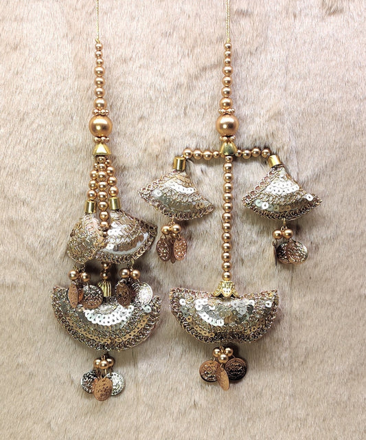 Indian Handmade Golden Beaded Lahenga Latkan Tassels for Saree HandBags Hangings Dupatta Bridal Wedding dress for Women pair of 2 pcs