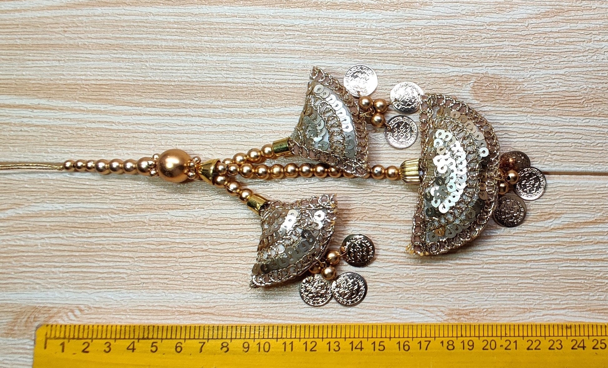Indian Handmade Golden Beaded Lahenga Latkan Tassels for Saree HandBags Hangings Dupatta Bridal Wedding dress for Women pair of 2 pcs