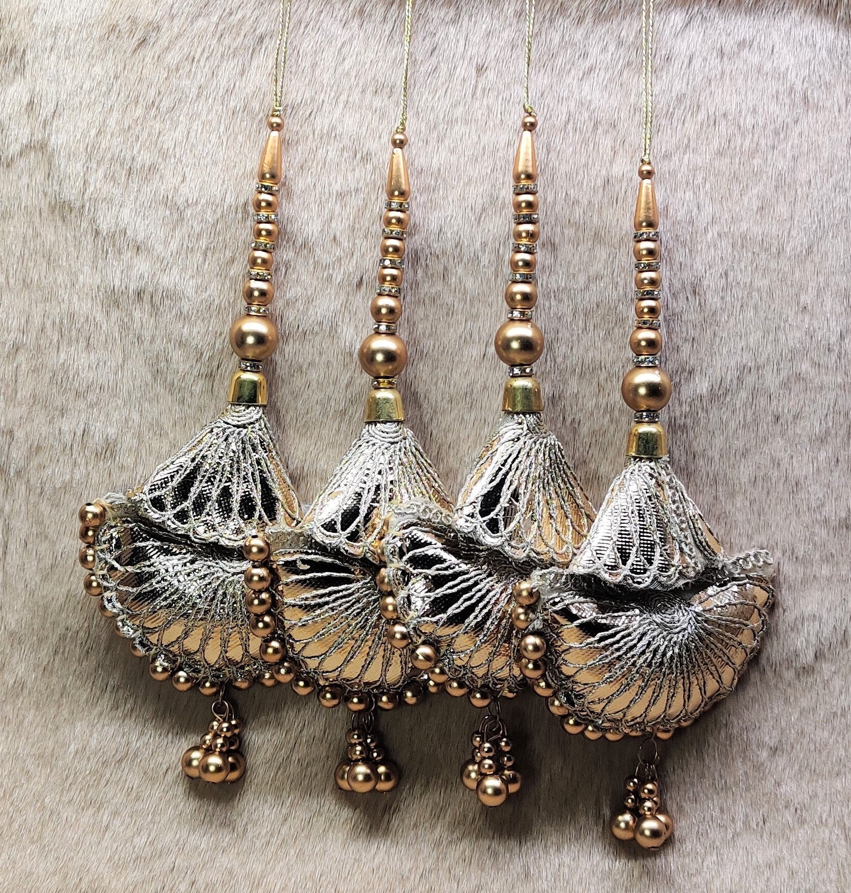Indian Handmade Golden Beaded Lehanga Latkan Tassels for Saree Blouse HandBags Hangings Dupatta Bridal Wedding dress for Women pair of 2 pcs
