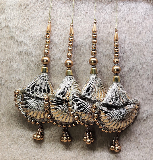 Indian Handmade Golden Beaded Lehanga Latkan Tassels for Saree Blouse HandBags Hangings Dupatta Bridal Wedding dress for Women pair of 2 pcs