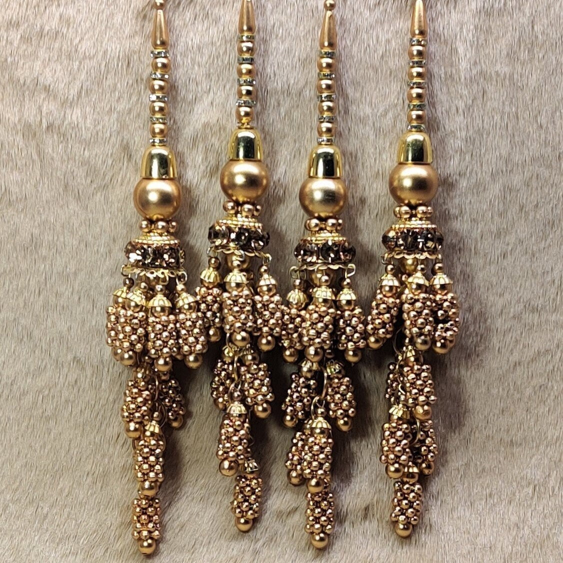 Indian Handmade Antique Golden Beaded Lehanga Latkan Tassels for Saree Blouse HandBags Dupatta Bridal Wedding dress for Women pair of 2 pcs