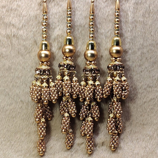 Indian Handmade Antique Golden Beaded Lehanga Latkan Tassels for Saree Blouse HandBags Dupatta Bridal Wedding dress for Women pair of 2 pcs