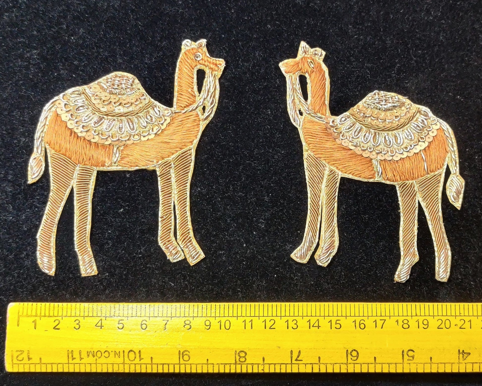 Set of 2 Indian Handmade Camel Design Patches Embroidered Sewing Thread Dresses Handcrafted Appliques Cushion Crafting Bags, 1 Pair