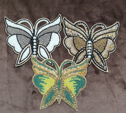 Indian Handmade Butterfly Design Patches Embroidered Sewing Thread Dresses Handcrafted Appliques Cushion Crafting Bags, 1 Pair