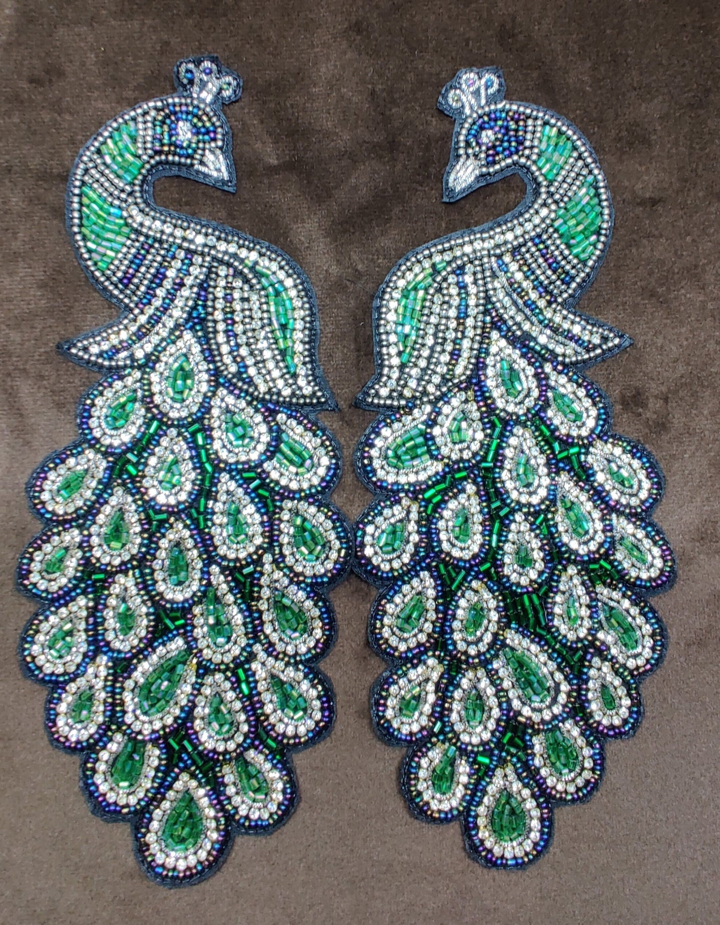 Indian Handmade Peacock Patches Embroidered Sewing Thread Dresses Handcrafted Appliques Cushion Crafting Bags, 1 Pair