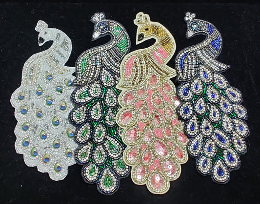 Indian Handmade Peacock Patches Embroidered Sewing Thread Dresses Handcrafted Appliques Cushion Crafting Bags, 1 Pair