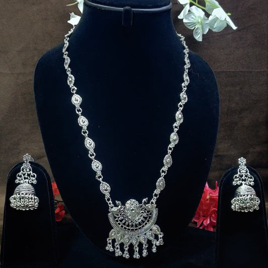 Indian Oxidized Silver Plated Handmade Long Necklace set with Earrings Designer Jewellery set Party wear Jewelry set choker jhumka jhumki