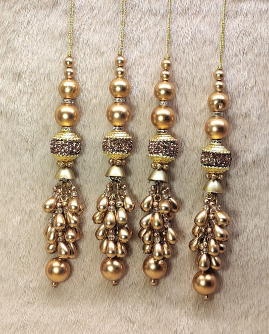 Indian Handmade Golden Beaded Latkan Tassels for Saree Blouse HandBags Hangings Dupatta Bridal Wedding dress for Women pair of 2 pcs