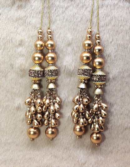Indian Handmade Golden Beaded Latkan Tassels for Saree Blouse HandBags Hangings Dupatta Bridal Wedding dress for Women pair of 2 pcs