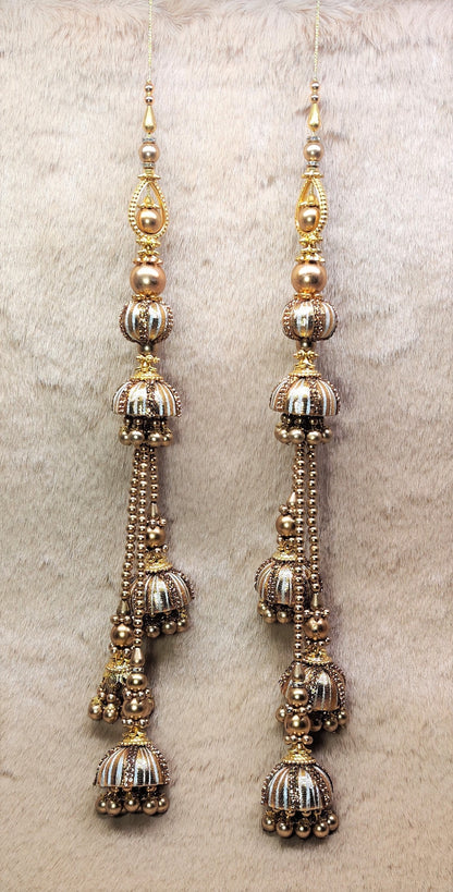 Indian Handmade Golden Beaded Lahenga Latkan Tassels for Saree HandBags Hangings Dupatta Bridal Wedding dress for Women pair of 2 pcs
