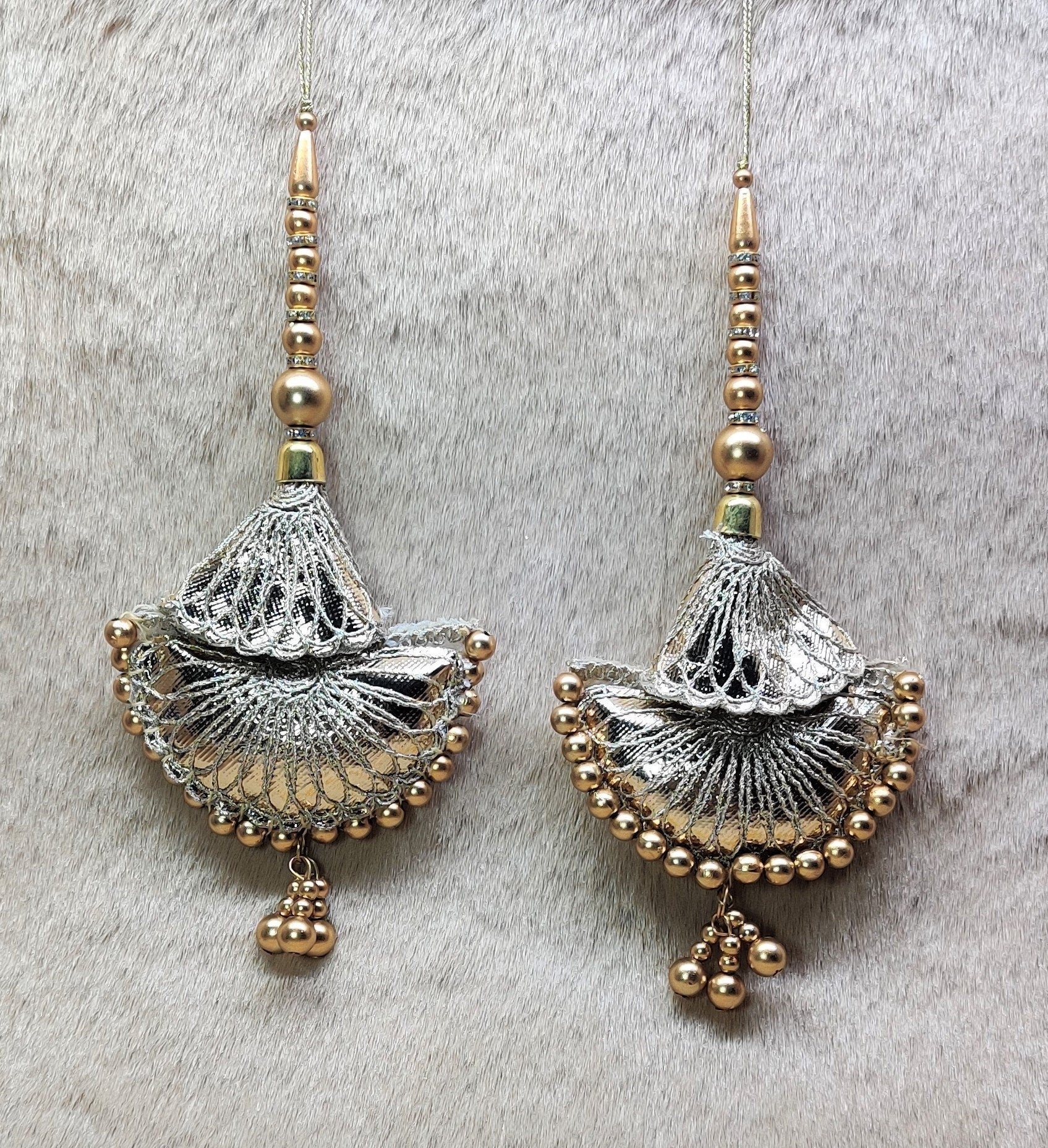 Indian Handmade Golden Beaded Lehanga Latkan Tassels for Saree Blouse HandBags Hangings Dupatta Bridal Wedding dress for Women pair of 2 pcs