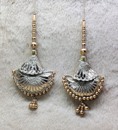 Indian Handmade Golden Beaded Lehanga Latkan Tassels for Saree Blouse HandBags Hangings Dupatta Bridal Wedding dress for Women pair of 2 pcs