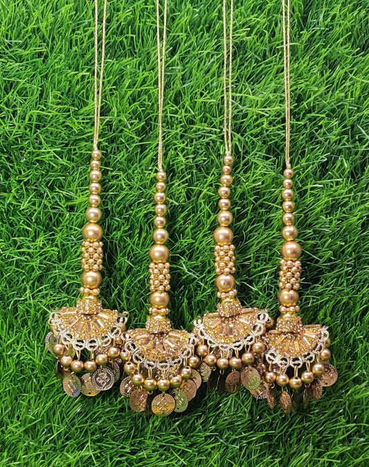 Indian Handmade Golden Latkan for Saree Blouse Lehenga HandBags Dupatta Decoration Bridal Wedding dress for Women pair of 2 pcs