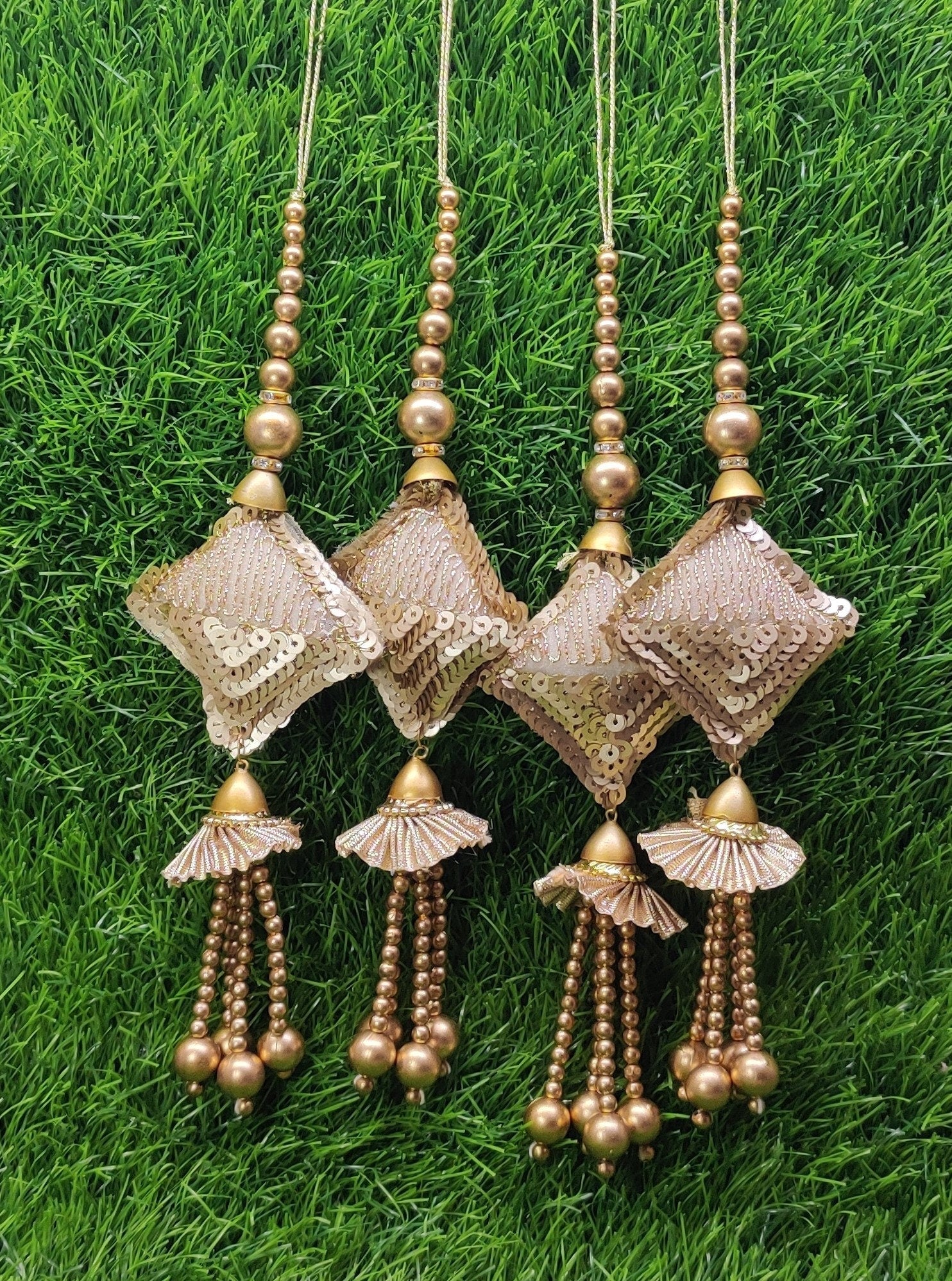 Indian Handmade Golden Latkan for Saree Blouse Lehenga HandBags Dupatta Decoration Bridal Wedding dress for Women pair of 2 pcs