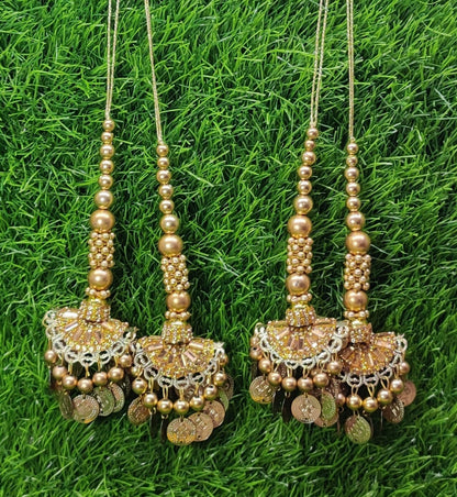 Indian Handmade Golden Latkan for Saree Blouse Lehenga HandBags Dupatta Decoration Bridal Wedding dress for Women pair of 2 pcs
