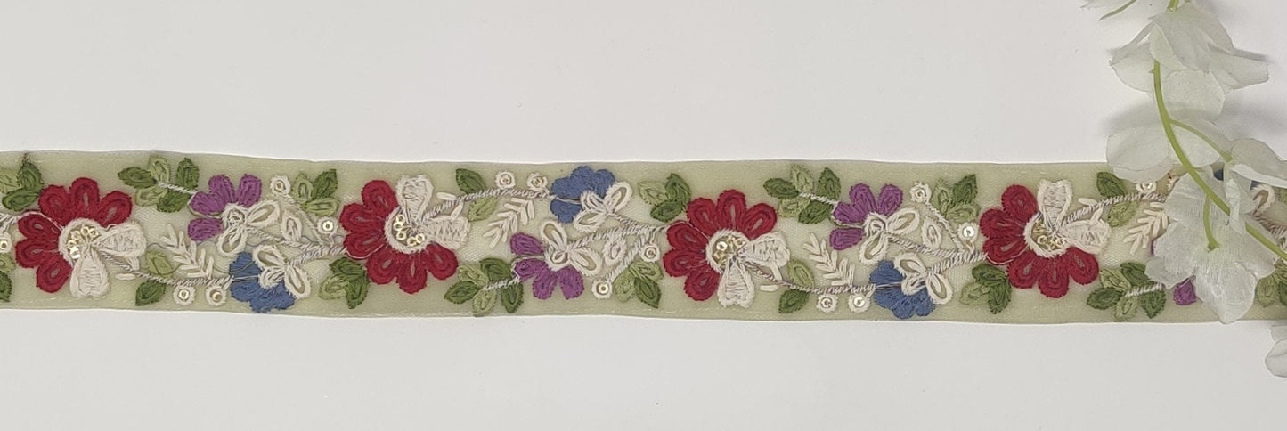3 yard 4.0 cm wide Indian Saree Border Boho Lace Embroidery Ribbon Cushion Table runner curtains wedding Sewing Crafting Trim Headbands