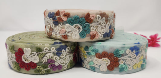 3 yard 4.0 cm wide Indian Saree Border Boho Lace Embroidery Ribbon Cushion Table runner curtains wedding Sewing Crafting Trim Headbands