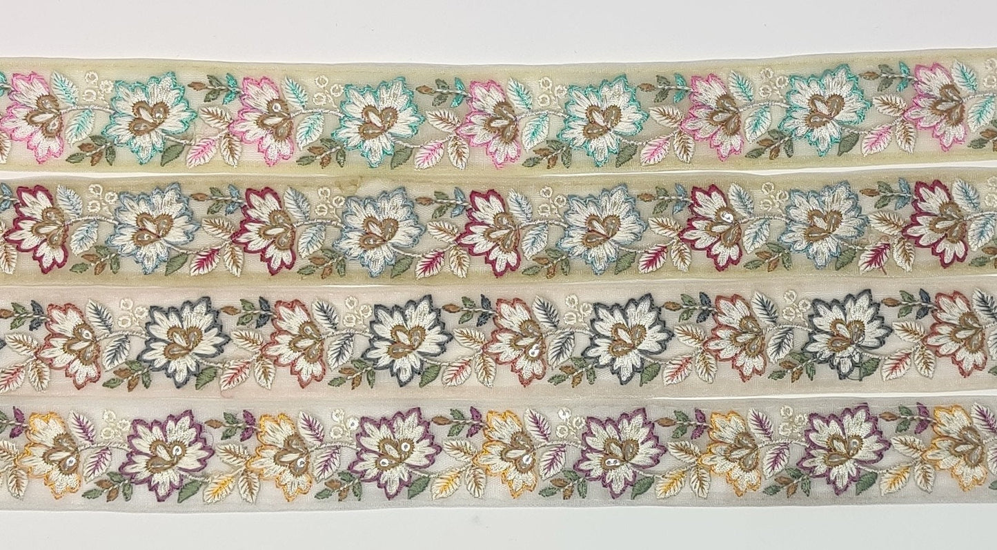 3 yard 4.0 cm wide Indian Saree Border Boho Lace Embroidery Ribbon Cushion Table runner curtains wedding Sewing Crafting Trim Headbands