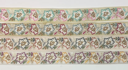3 yard 4.0 cm wide Indian Saree Border Boho Lace Embroidery Ribbon Cushion Table runner curtains wedding Sewing Crafting Trim Headbands