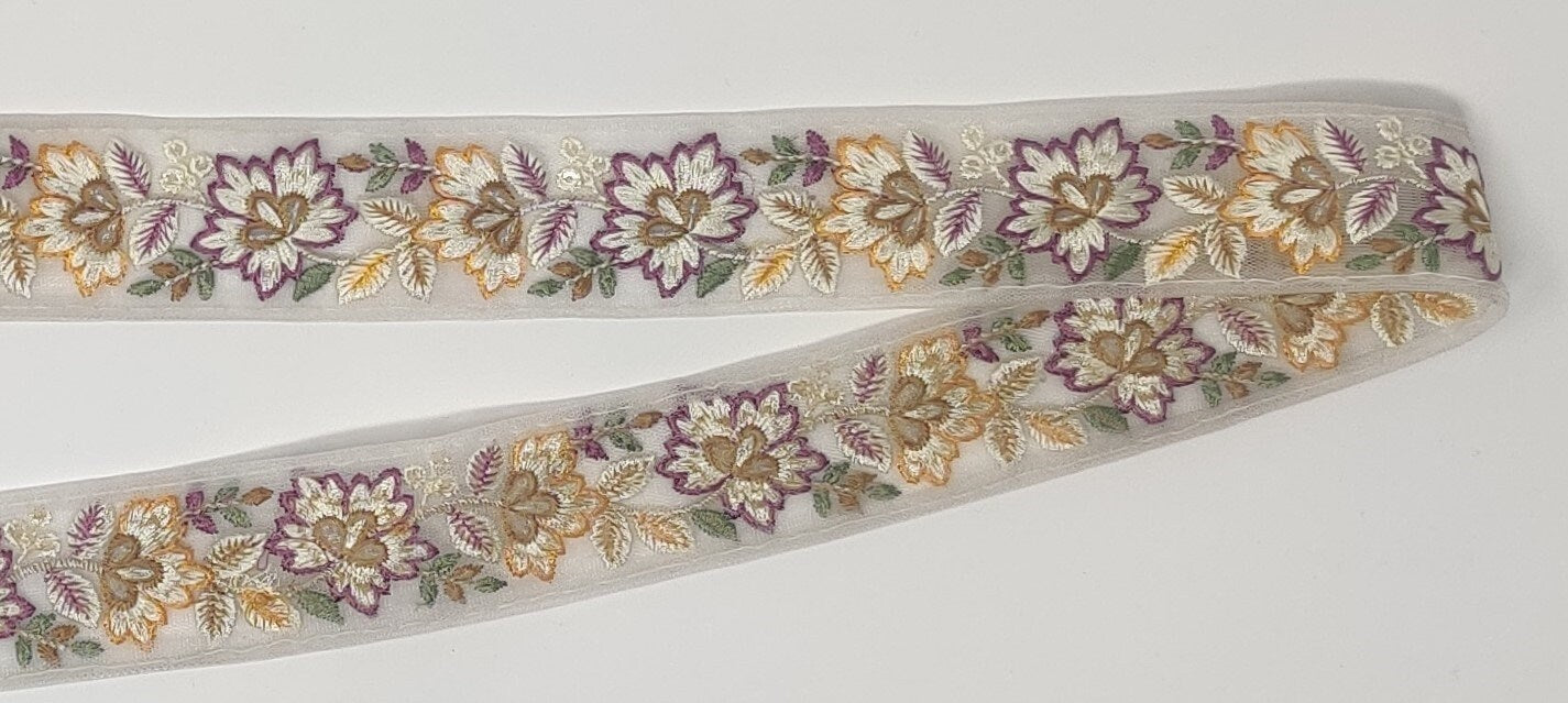 3 yard 4.0 cm wide Indian Saree Border Boho Lace Embroidery Ribbon Cushion Table runner curtains wedding Sewing Crafting Trim Headbands