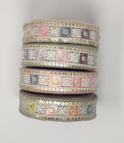 3 yard 3.5 cm wide Indian Saree Border Boho Lace Embroidery Ribbon Cushion Table runner curtains wedding Sewing Crafting Trim Headbands