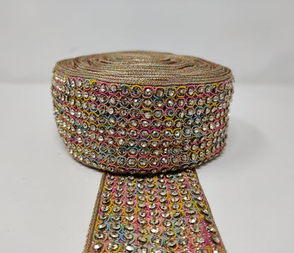 3 Yard 6.0 cm wide Decorative Multicolor Beaded Bridal Dress Belt Wedding ribbon Indian Laces Costume Crafting Sewing Sari Border home décor