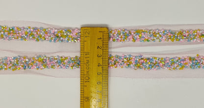 3 Yard 1.0 cm wide Decorative Multi color stone & Beaded Bridal Dress Belt Wedding ribbon Indian Laces Costume Crafting Sewing home décor