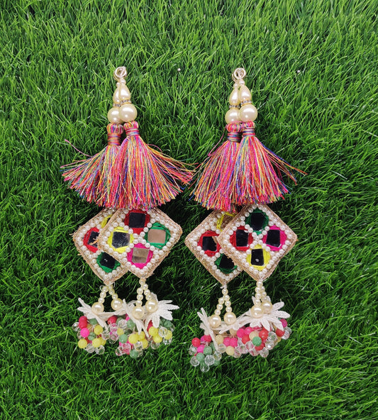17 cm 2 pc Boho beaded Fringed Tassels, home décor, lamp shades tassels, Hanging for Handbags, Indian Saree, Dupatta, Lehenga Blouse latkan