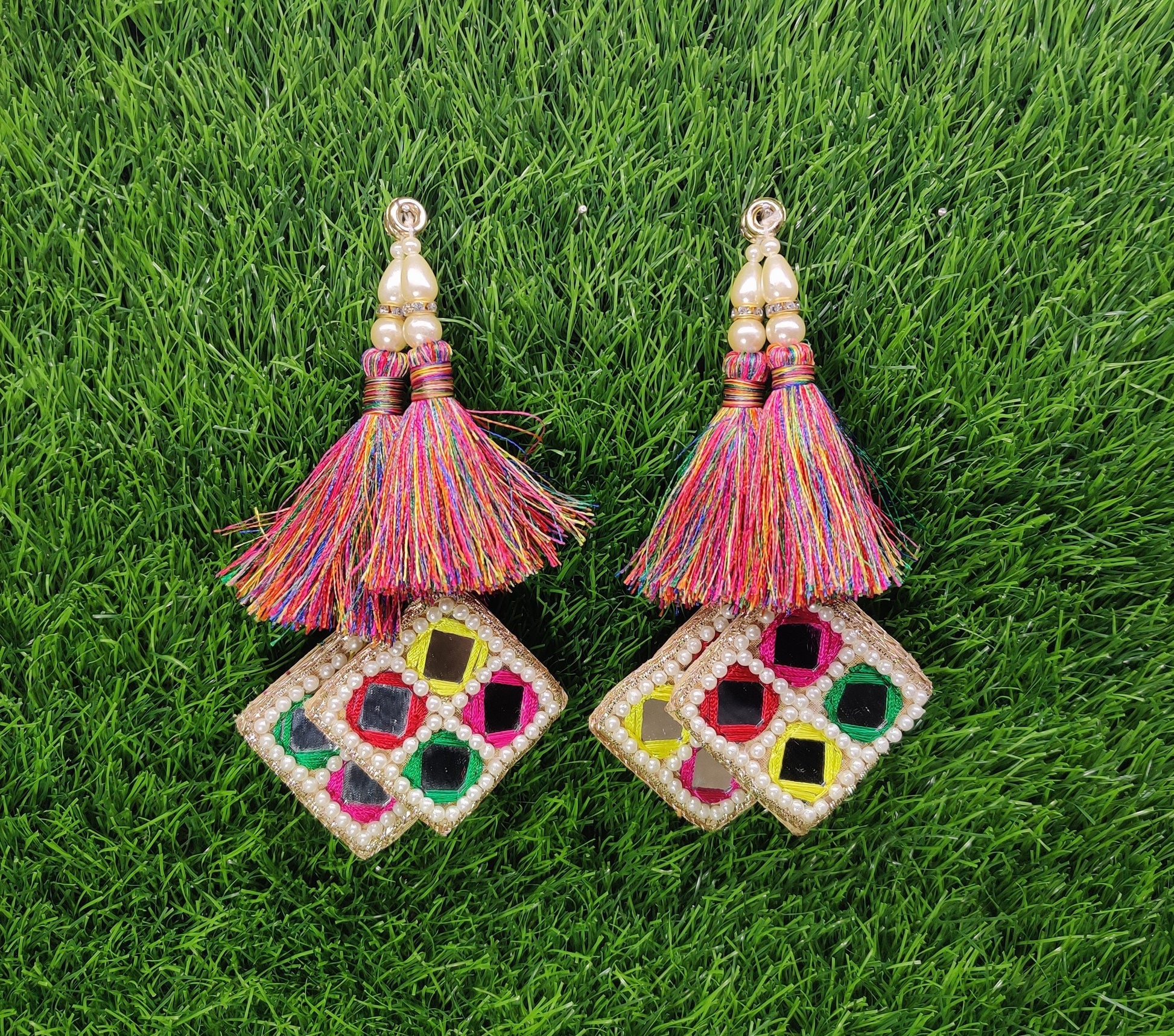 13 cm 2 pc Boho beaded Fringed Tassels, home décor, lamp shades tassels, Hanging for Handbags, Indian Saree, Dupatta, Lehenga Blouse latkan