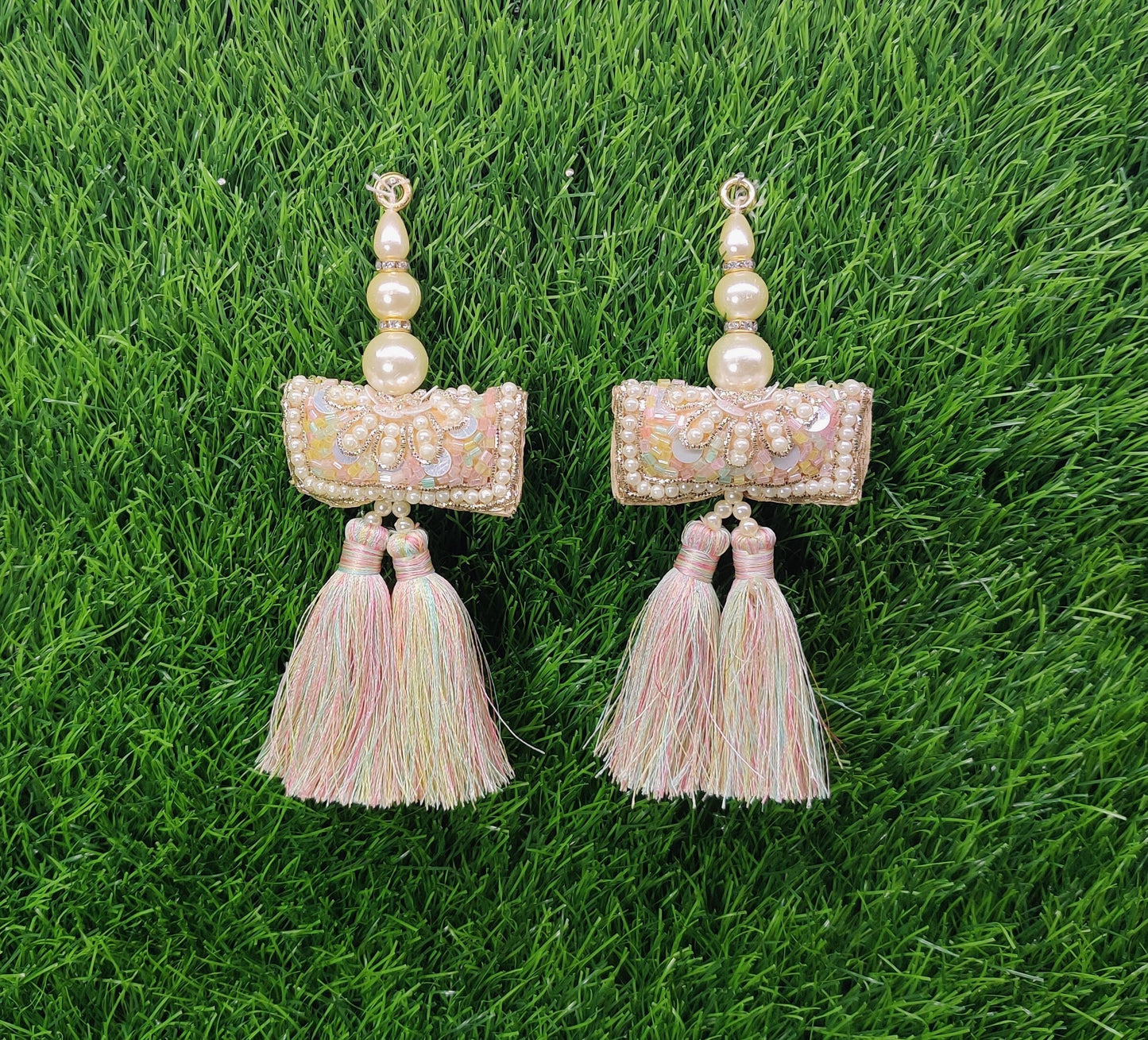 13 cm 2 pc Boho beaded Fringed Tassels, home décor, lamp shades tassels, Hanging for Handbags, Indian Saree, Dupatta, Lehenga Blouse latkan