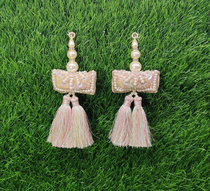 13 cm 2 pc Boho beaded Fringed Tassels, home décor, lamp shades tassels, Hanging for Handbags, Indian Saree, Dupatta, Lehenga Blouse latkan