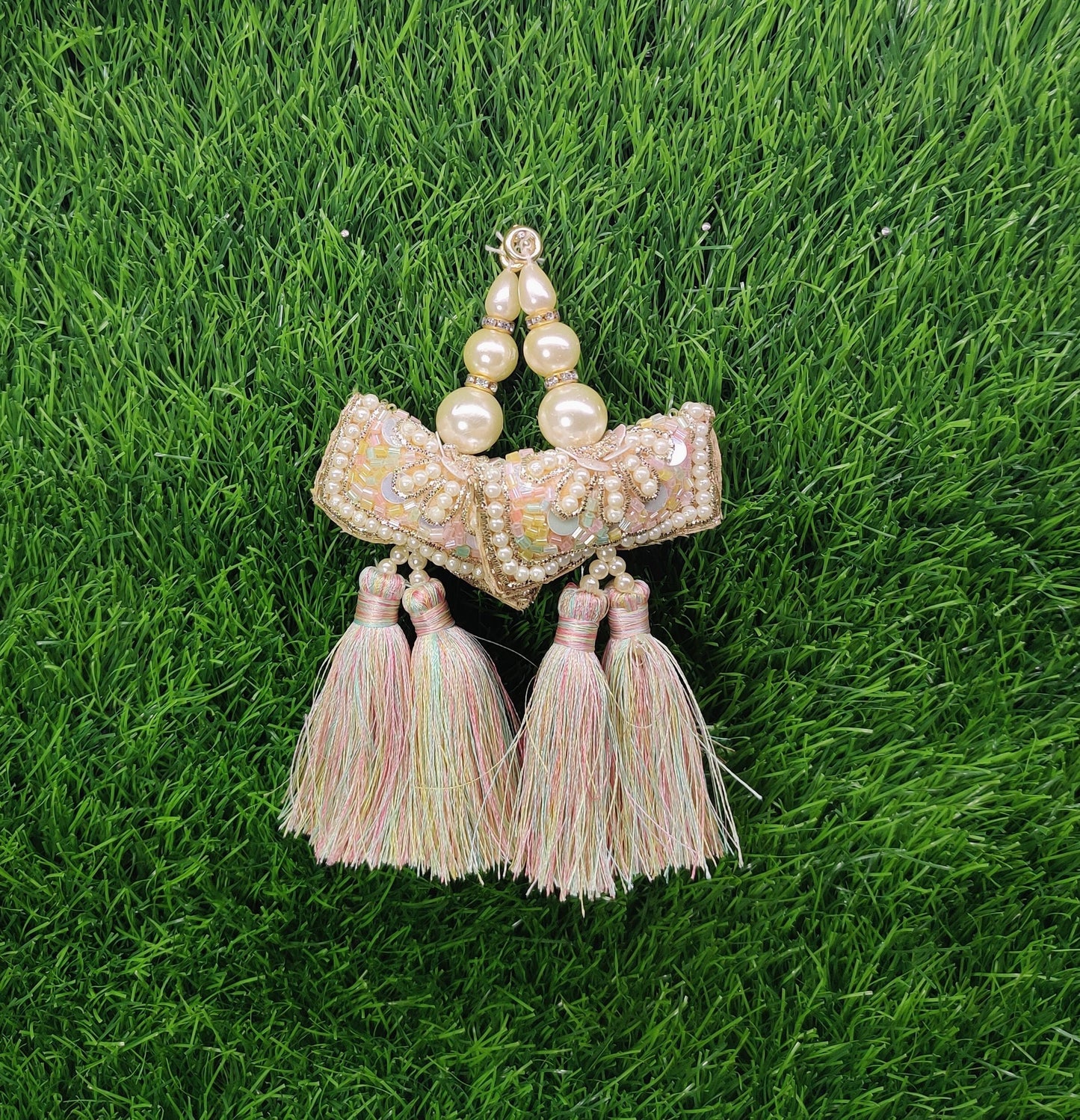 13 cm 2 pc Boho beaded Fringed Tassels, home décor, lamp shades tassels, Hanging for Handbags, Indian Saree, Dupatta, Lehenga Blouse latkan