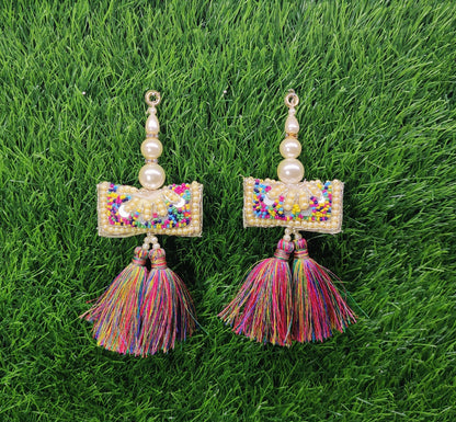 13 cm 2 pc Boho beaded Fringed Tassels, home décor, lamp shades tassels, Hanging for Handbags, Indian Saree, Dupatta, Lehenga Blouse latkan