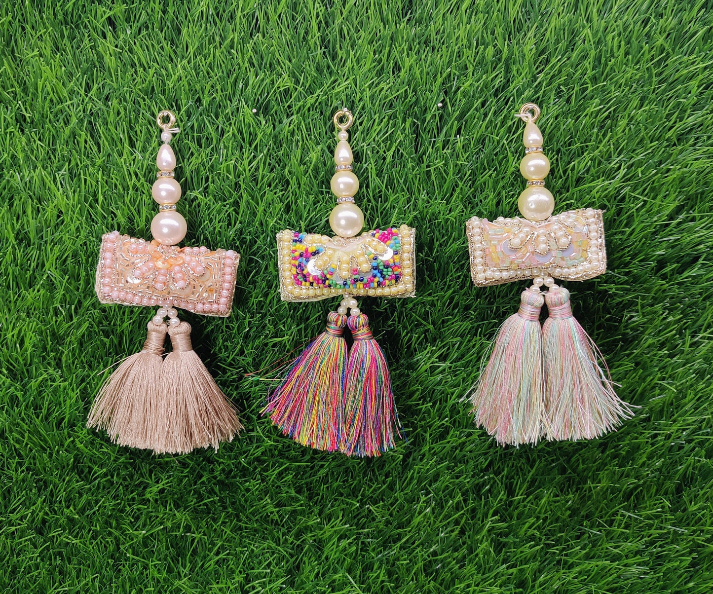 13 cm 2 pc Boho beaded Fringed Tassels, home décor, lamp shades tassels, Hanging for Handbags, Indian Saree, Dupatta, Lehenga Blouse latkan