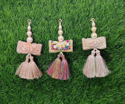 13 cm 2 pc Boho beaded Fringed Tassels, home décor, lamp shades tassels, Hanging for Handbags, Indian Saree, Dupatta, Lehenga Blouse latkan