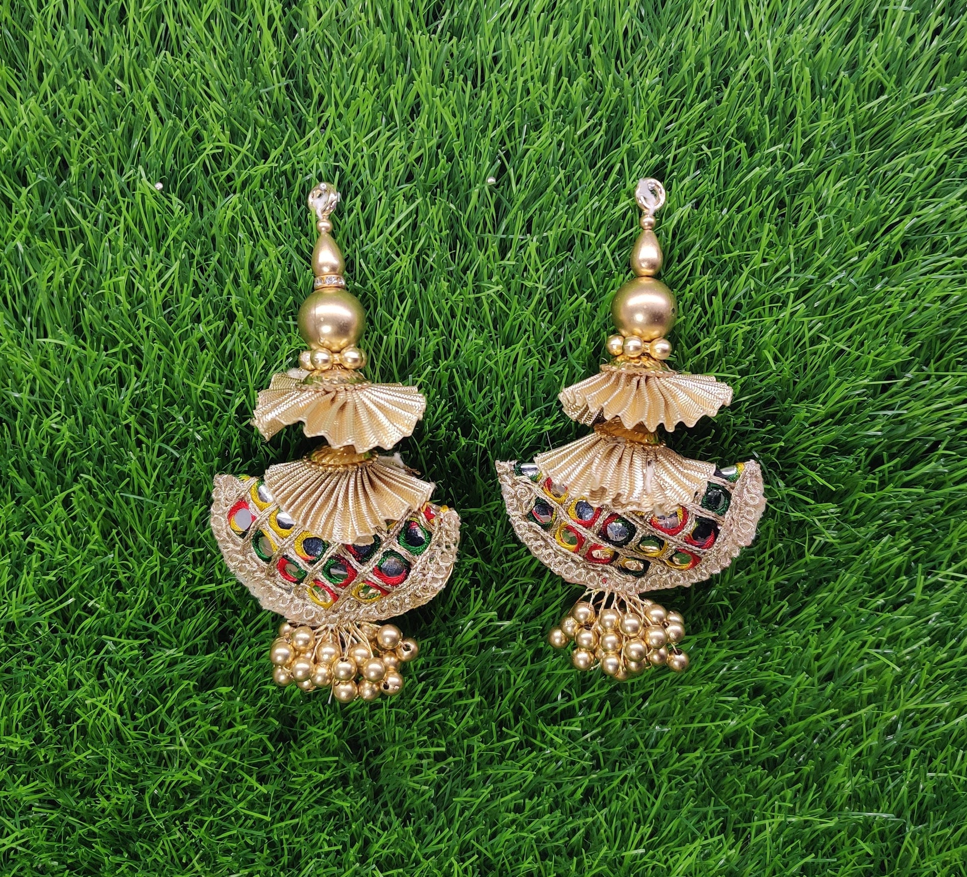 12 cm 2 pc Cushioned beaded Lahenga Tassels, home décor, lamp shades tassels, Hanging for Handbags, Indian Saree, Dupatta, Blouse latkan