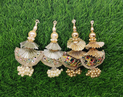 12 cm 2 pc Cushioned beaded Lahenga Tassels, home décor, lamp shades tassels, Hanging for Handbags, Indian Saree, Dupatta, Blouse latkan