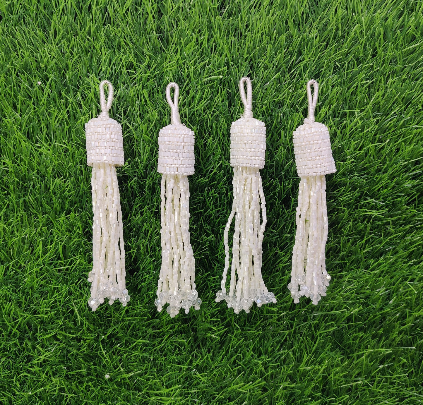 11 cm 2 pc cutdana glass beaded Lahenga Tassels, home décor, lamp shades tassels, Hanging for Handbags, Indian Saree, Dupatta, Blouse latkan