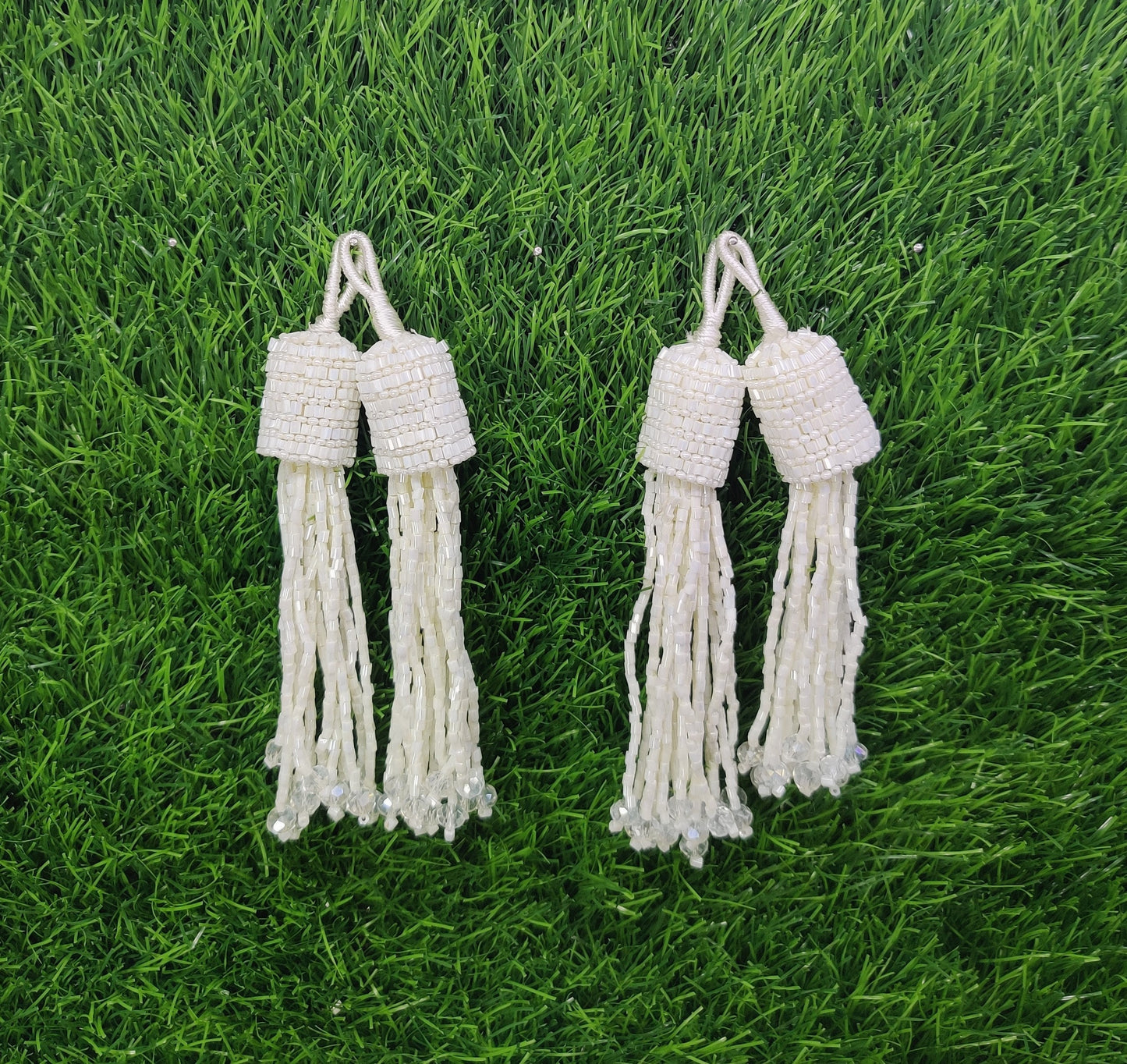 11 cm 2 pc cutdana glass beaded Lahenga Tassels, home décor, lamp shades tassels, Hanging for Handbags, Indian Saree, Dupatta, Blouse latkan