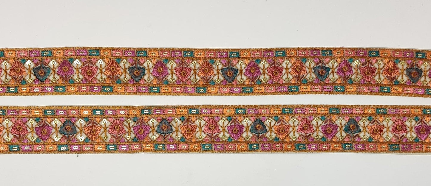 3 yard 5 cm wide Indian Saree Border Boho Lace Embroidery Ribbon Cushion Table runner curtains wedding Sewing Crafting Trim Headbands