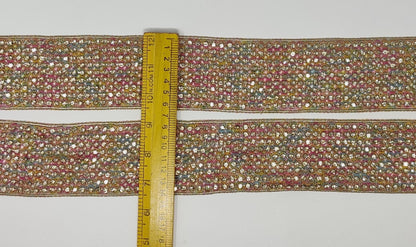 3 Yard 6.0 cm wide Decorative Multicolor Beaded Bridal Dress Belt Wedding ribbon Indian Laces Costume Crafting Sewing Sari Border home décor