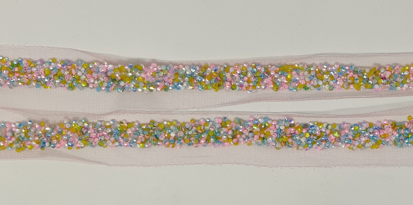 3 Yard 1.0 cm wide Decorative Multi color stone & Beaded Bridal Dress Belt Wedding ribbon Indian Laces Costume Crafting Sewing home décor