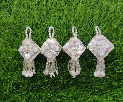 08 cm 2 pc pearl crystal beaded Tassels, home décor, lamp shades tassels, Hanging for Handbags, Indian Saree, Dupatta, Lehenga Blouse latkan