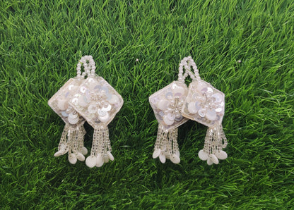 08 cm 2 pc pearl crystal beaded Tassels, home décor, lamp shades tassels, Hanging for Handbags, Indian Saree, Dupatta, Lehenga Blouse latkan