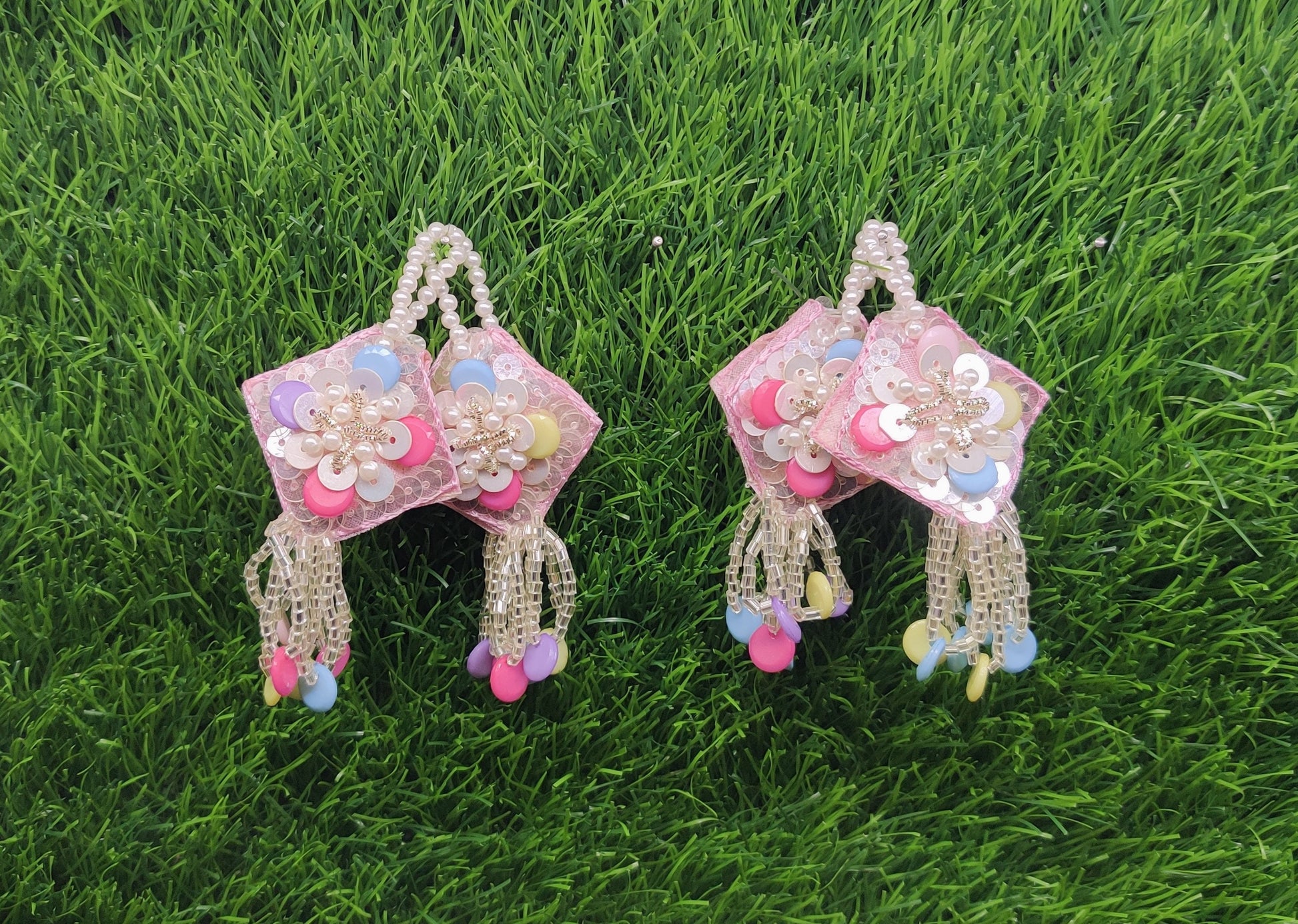 08 cm 2 pc pearl crystal beaded Tassels, home décor, lamp shades tassels, Hanging for Handbags, Indian Saree, Dupatta, Lehenga Blouse latkan