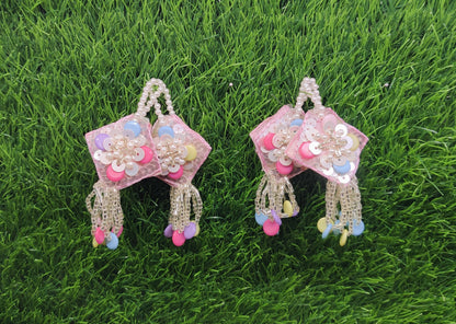 08 cm 2 pc pearl crystal beaded Tassels, home décor, lamp shades tassels, Hanging for Handbags, Indian Saree, Dupatta, Lehenga Blouse latkan