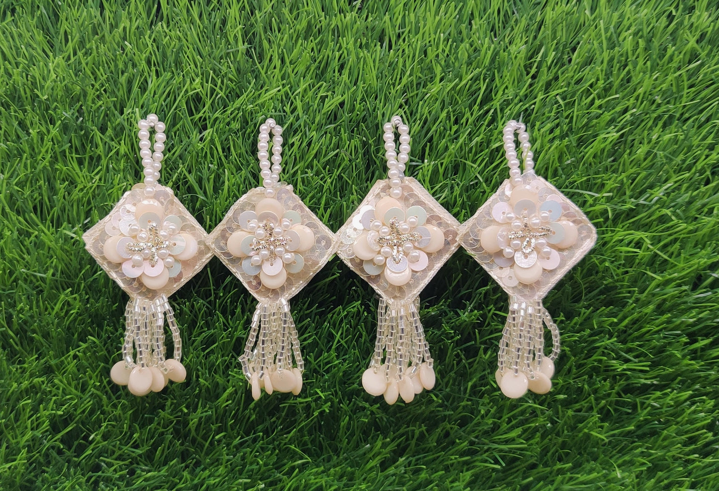 08 cm 2 pc pearl crystal beaded Tassels, home décor, lamp shades tassels, Hanging for Handbags, Indian Saree, Dupatta, Lehenga Blouse latkan